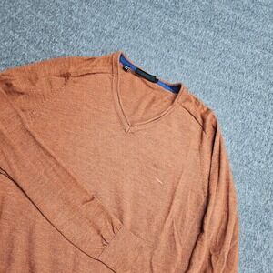 Rodd & Gunn V-Neck Sweater Men M Orange Extrafine Merino Wool Italian Yarn